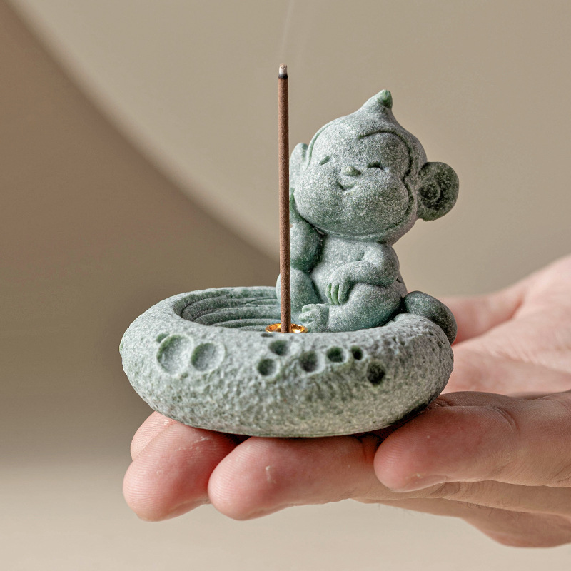 Đồ trang trí thú cưng trà khỉ 12 cung hoàng đạo đồ trang trí điêu khắc đá mặt bàn văn phòng gia dụng giá cắm hương nhỏ trong nhà
