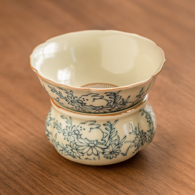 Phụ kiện bộ trà gốm lọc trà hoa hướng dương dễ thương thỏ bộ trà bộ ba món đồ lọc trà tiếp khách kiểu Trung Quốc