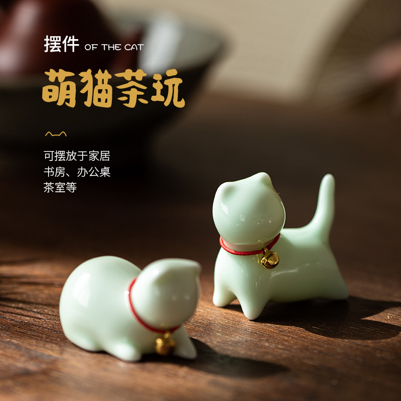Đồ trang trí vật nuôi trà sáng tạo gốm sứ đồ trang trí chơi trà mèo thú cưng may mắn Dễ Thương Giá đựng bút giá đựng đũa