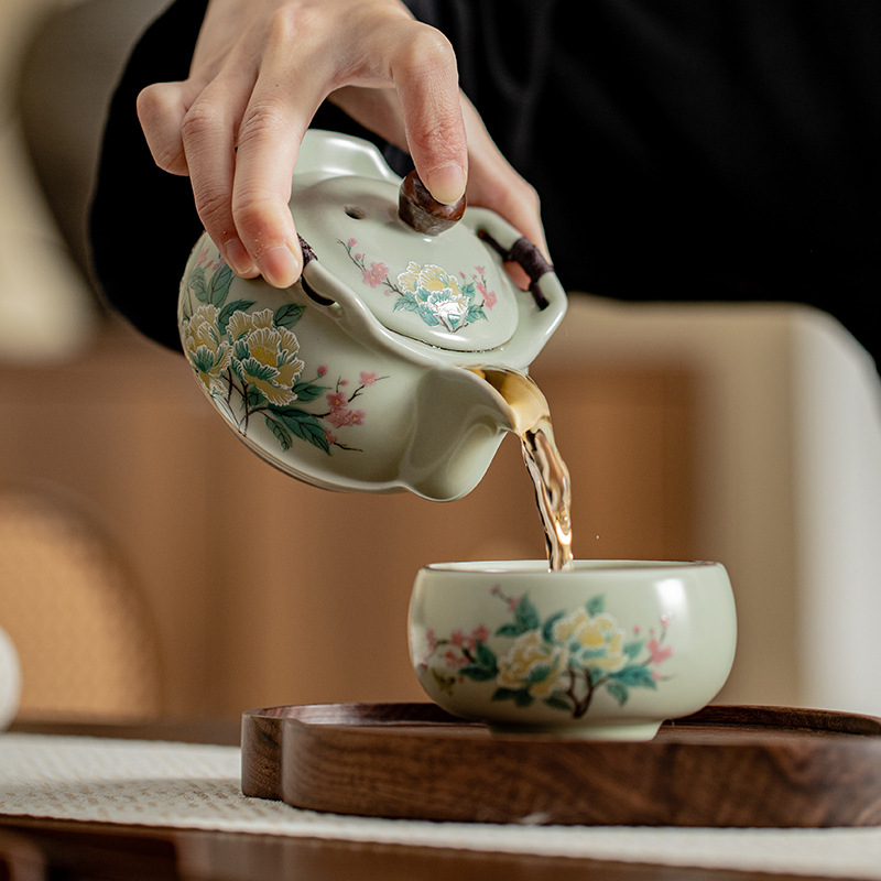 Đậu xanh Lò Dâm nắm tay ấm trà du lịch bộ trà du lịch du lịch ngoài trời chuyên dụng cá nhân một ấm một cốc nhanh cốc mở lát