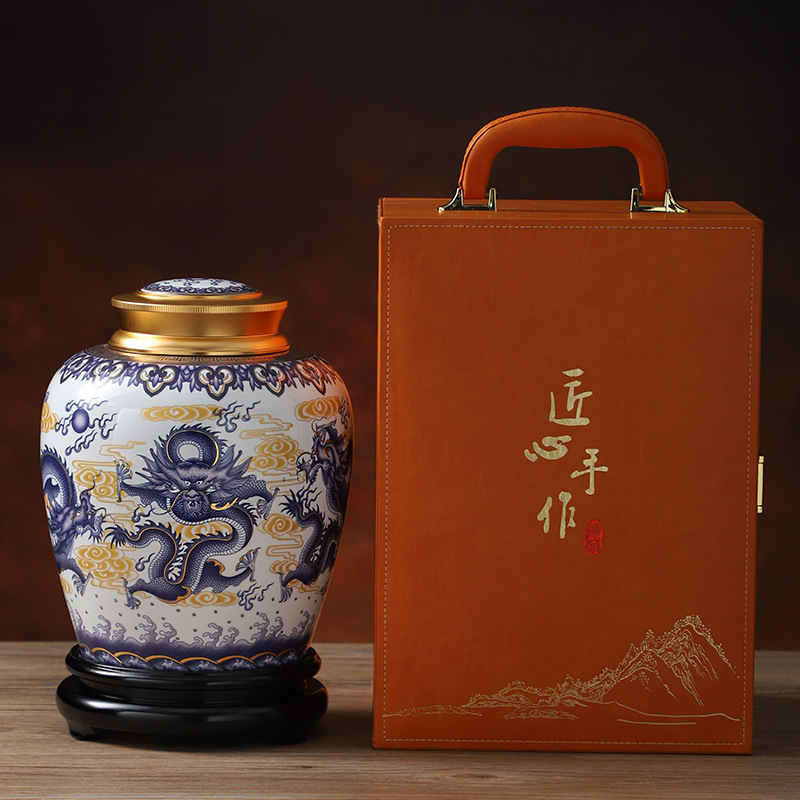 Bình trà gốm sứ phong cách cung đình, bình kín, bình rỗng, đồ trang trí phòng khách cao cấp, bình lưu trữ trà Pu'er, bình lưu trữ trà, bình lưu trữ