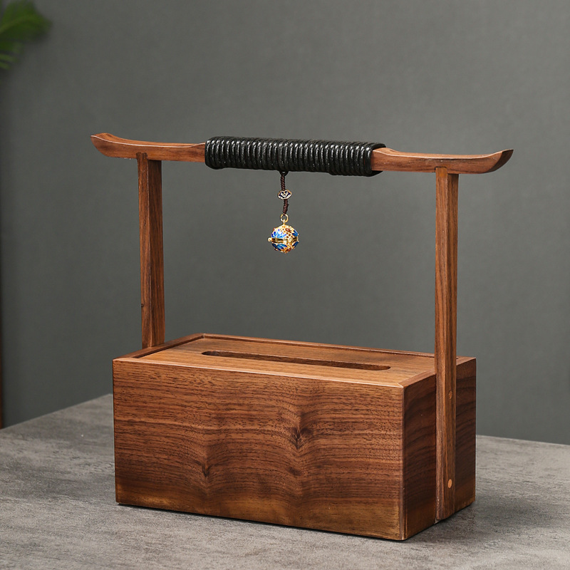 Hộp đựng khăn giấy gỗ nguyên khối, chùm, gỗ trắc đen, hộp rút giấy Xinzhongxin, chuông đồng gia dụng phòng khách, trang trí cloisonne