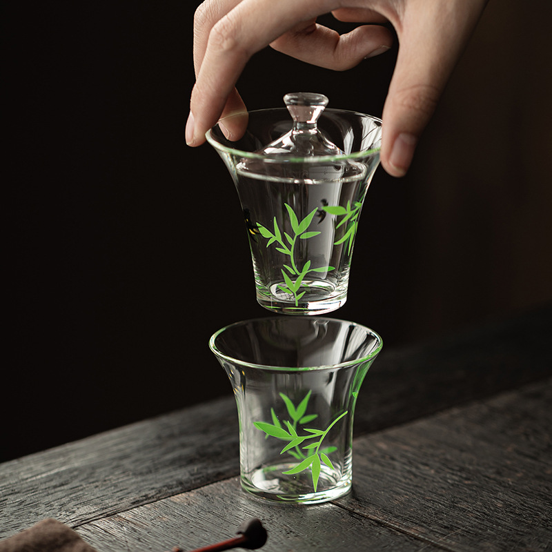 Bộ chén chén chén chén chén trà mini có nắp đậy bằng thủy tinh cao borosilicat trong suốt gia dụng bộ trà kungfu dùng một người