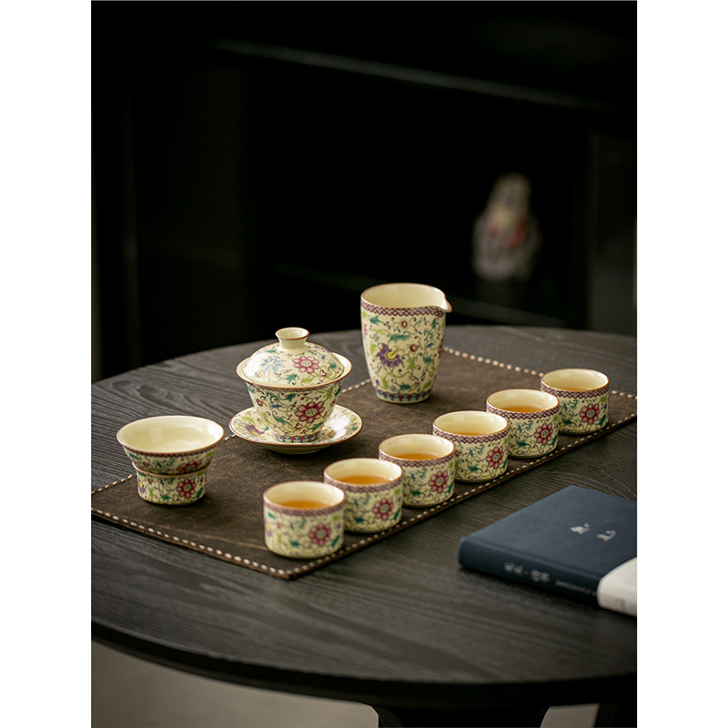 Bộ ấm trà Kung Fu gốm sứ gia dụng Bộ ấm trà có nắp chén trà khay trà cao cấp sang trọng nhẹ bán buôn