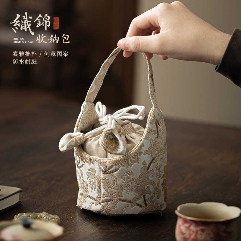 Túi lưu trữ dây rút thổ cẩm cốc trà ấm trà túi chủ cốc dây rút túi lưu trữ túi trà du lịch ngoài trời túi xách tay