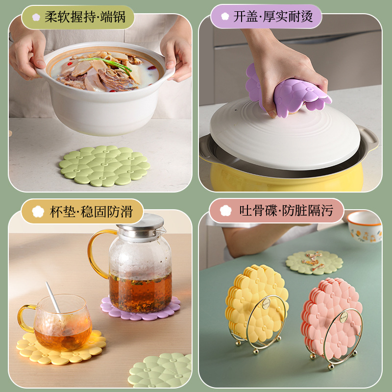 Lót cách nhiệt, khay đựng đĩa silicon gia dụng chống bỏng, lót nồi cát, lót bát đĩa, lót cốc dày chịu nhiệt độ cao, Bắc Âu
