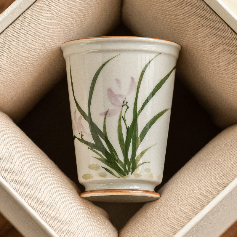 Cốc hương hoa lan vẽ tay, cốc trà, cốc trà gốm sứ Trung Quốc, cốc chủ nhân, bộ trà Kung Fu chuyên dụng cá nhân cao cấp