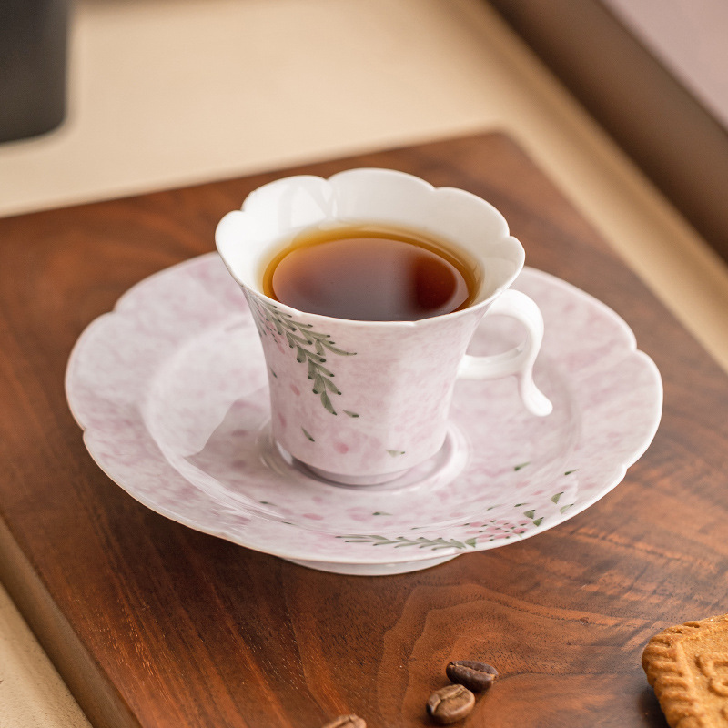Cốc cà phê hoa tử đằng vẽ tay cốc trà chiều tinh tế cao cấp gốm sứ cốc lahua giá trị cao cho nữ cốc latte Trung Quốc