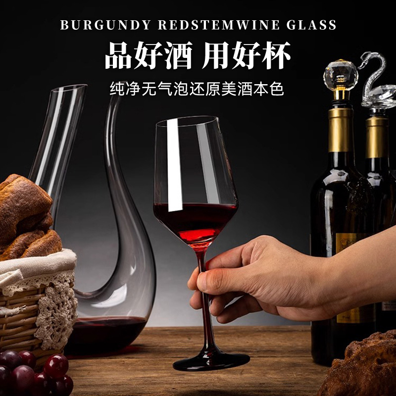 Bộ bình đựng rượu ly rượu cao cấp màu đỏ cổ thắt nơ thủy tinh pha lê sáng tạo phong cách Châu Âu