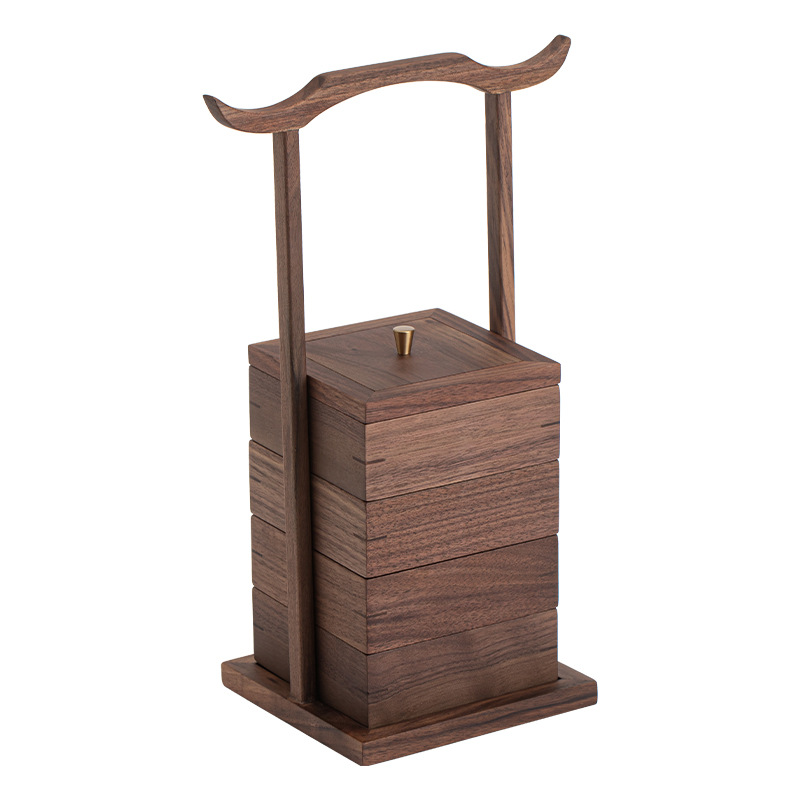 Hộp đựng đồ uống giải khát bằng gỗ óc chó Giỏ đựng trà trái cây kiểu Trung Quốc cổ điển Hộp đựng trà cầm tay Phụ kiện bộ trà Kung Fu