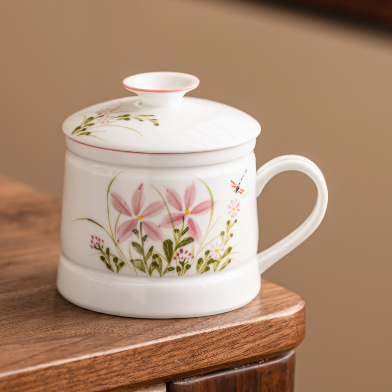 Vẽ tay hoa cúc chuồn chuồn cốc văn phòng cốc uống nước gia dụng gốm cốc pha trà dung tích lớn cốc tách nước trà đơn