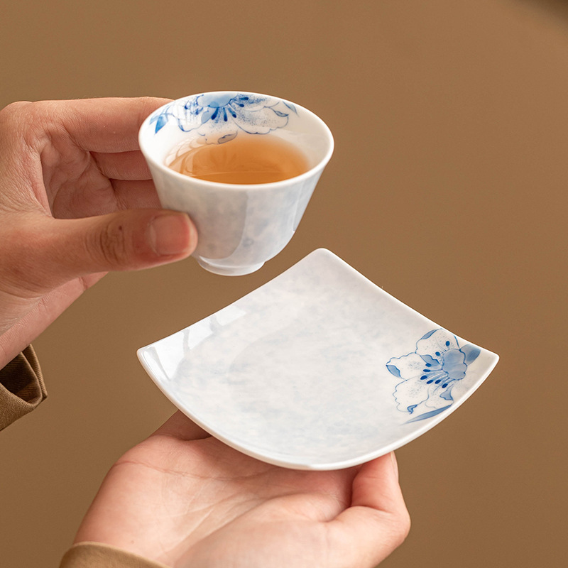 Tấm lót cốc trà màu xám thực vật tấm lót cách nhiệt chống thấm nước hoa huệ xanh vẽ tay tấm lót trà phụ kiện trà đạo Kung Fu tấm lót trà đơn
