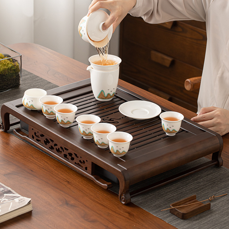 Khay trà gỗ đàn hương Wujin Mingde khay đựng nước thoát nước kiểu cổ điển khay đựng trà kiểu ngăn kéo Bộ trà Kung Fu Trung Quốc