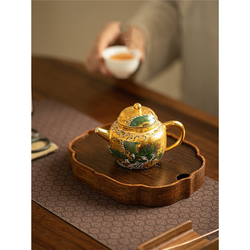 Ấm trà rồng xanh mạ vàng ấm pha trà thủ công gốm sứ cao cấp ấm pha trà công phu gia dụng ấm trà đơn hộp quà