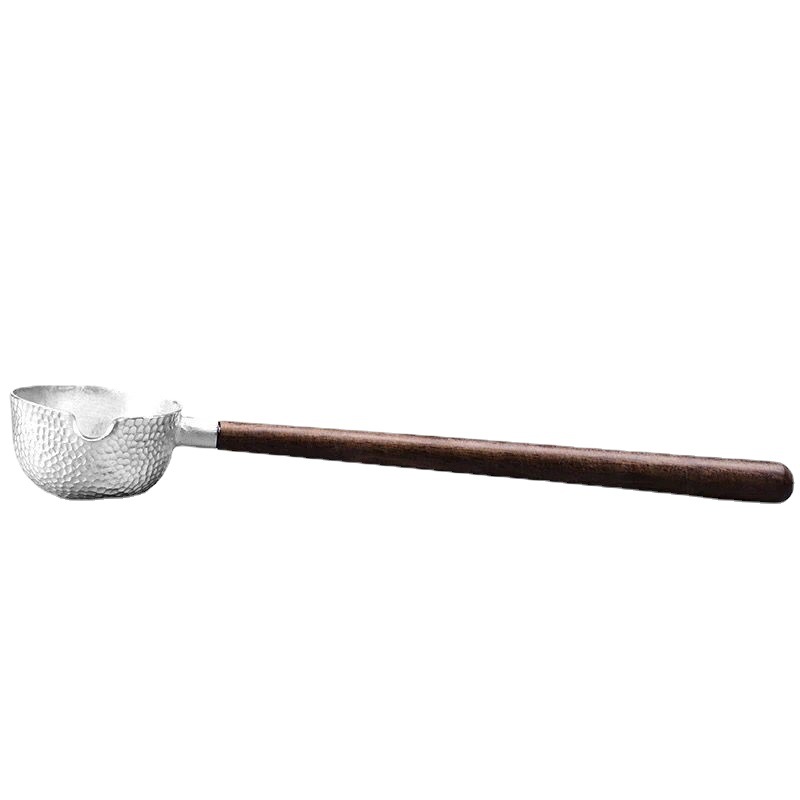 Muỗng tách trà bằng thiếc nguyên chất cán dài bằng gỗ rắn, dụng cụ pha trà, dụng cụ pha trà, phụ kiện trà đạo Kung Fu Nhật Bản làm bằng thiếc cổ điển