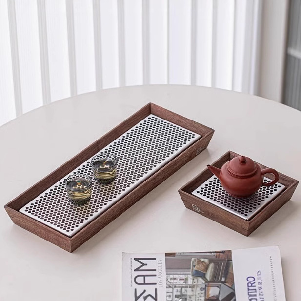 Khay trà khay đựng trà gỗ óc chó khay trà pha khô đơn giản cốc trà gia dụng hình chữ nhật bàn trà kungfu phòng khách đựng nước
