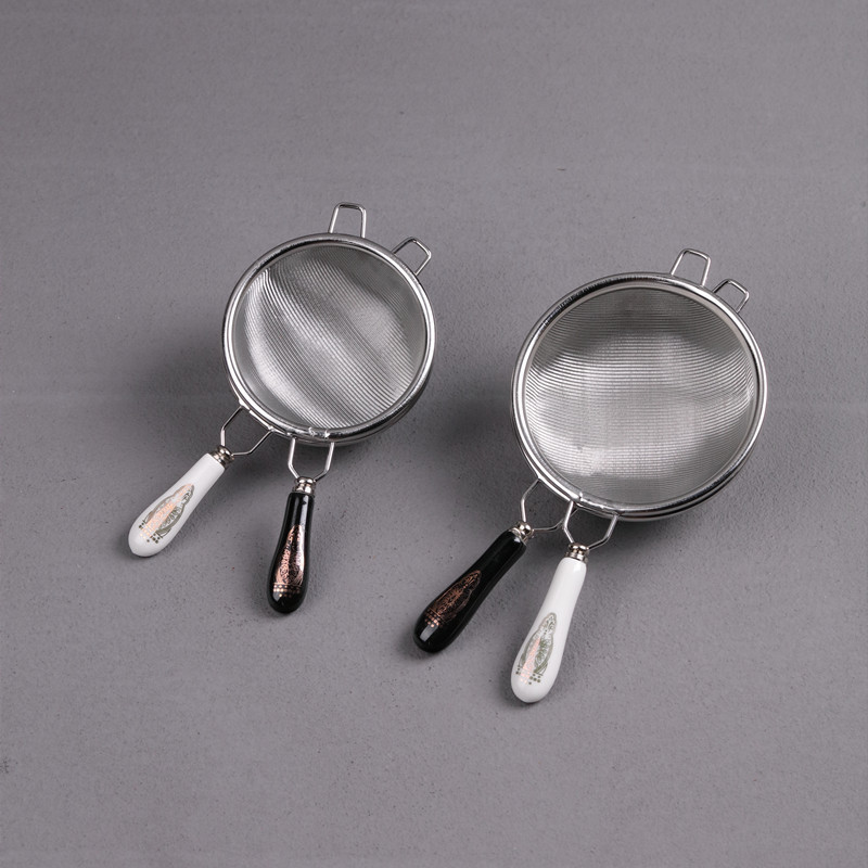 Bộ lọc trà bằng thép không gỉ 304 kiểu Nhật, bộ lọc lưới lọc trà, bộ lọc trà, bộ lọc trà, tay cầm đen trắng, nhà sản xuất bán buôn