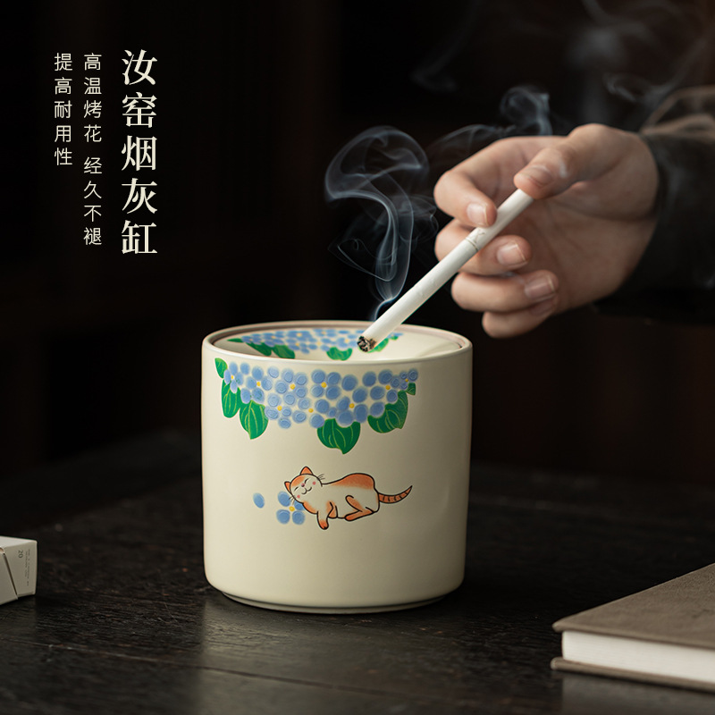 Gạt tàn bếp gốm sứ chống bay sáng tạo có nắp đậy, gạt tàn, gạt bã trà, phụ kiện trang trí bàn trà