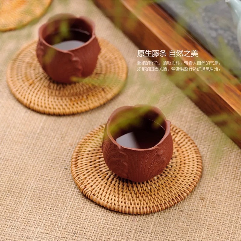 Tấm lót cốc mây đan mùa thu Việt Nam tấm lót ấm bàn ăn tấm cách nhiệt tấm lót ấm trà tấm lót ấm trà tấm lót ấm tử sa nhà sản xuất phụ kiện bộ trà bán buôn