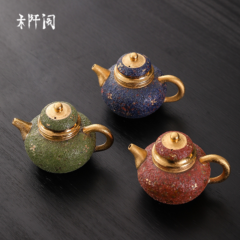 Ấm trà mỏ đá Suyuan ấm trà gốm sứ thủ công ấm một người mạ vàng bộ trà Kung Fu cổ điển cao cấp