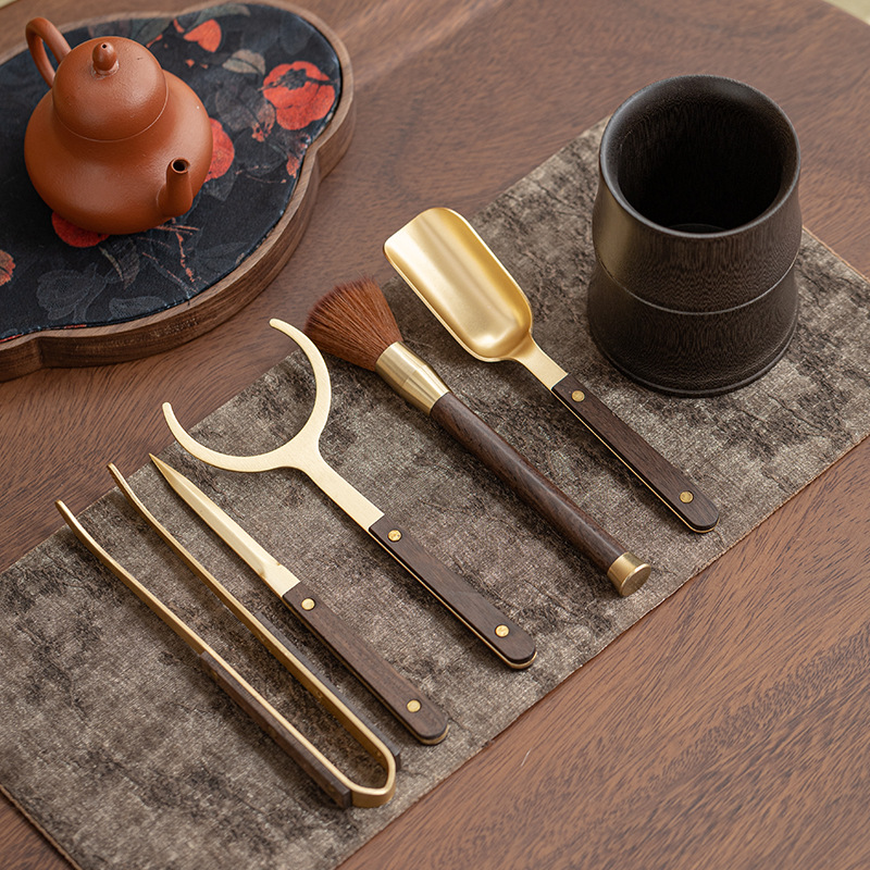 Đồng thau trà đạo sáu quý ông bộ dụng cụ trà kungfu phụ kiện kẹp trà kẹp trà kẹp trà bộ