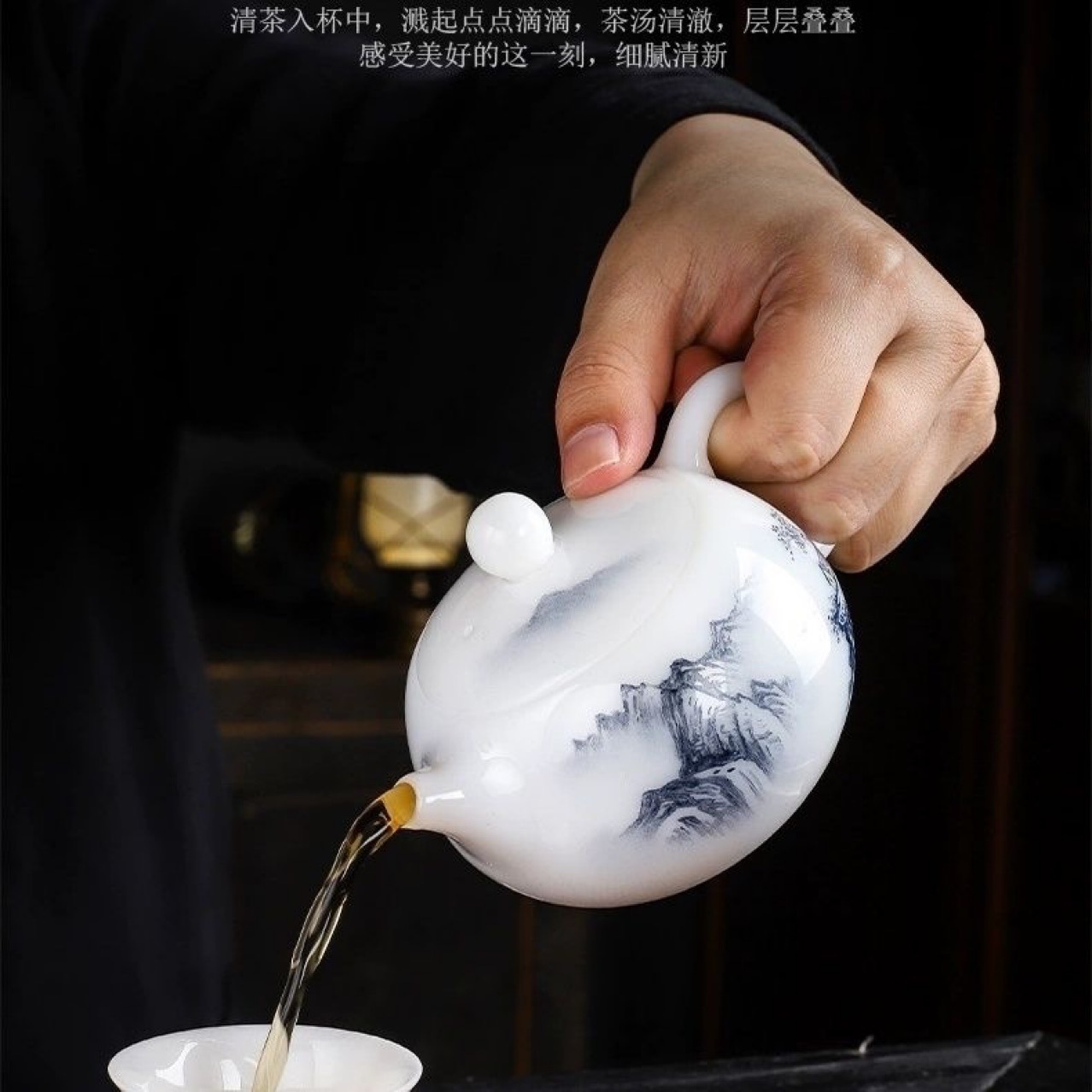 Guo Zhibao cao cấp mỡ cừu ngọc bích băng ngọc bích sứ vẽ tay ấm trà gốm sứ gia dụng thủ công ấm trà Kung Fu