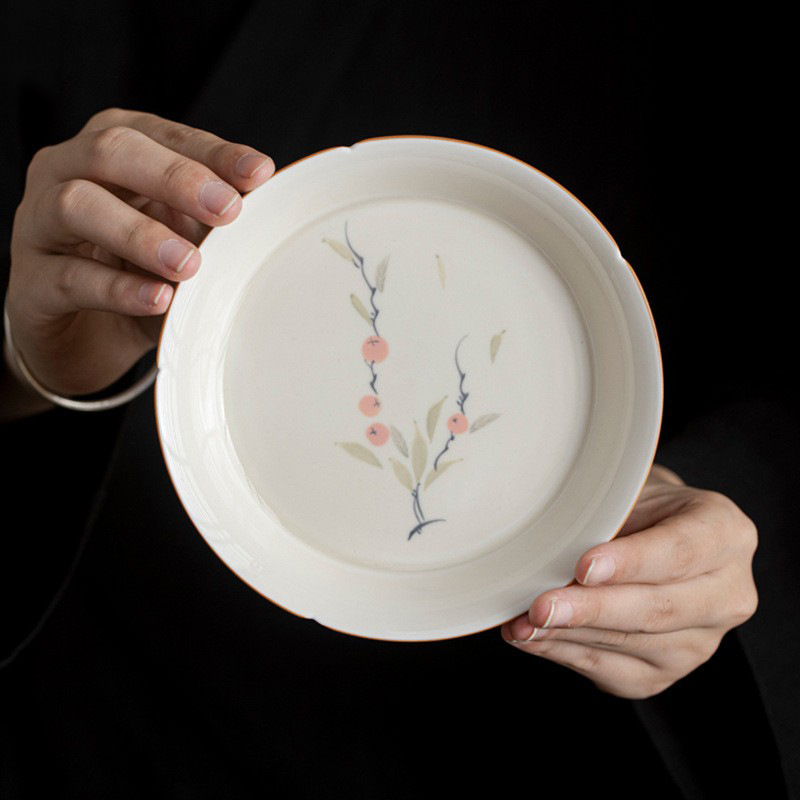 Chậu vẽ tay màu xám thực vật, hồng, hồng, hồng, hồng, có nắp, đáy bát, khay trái cây, bộ trà Kung Fu gia dụng, trà sứ