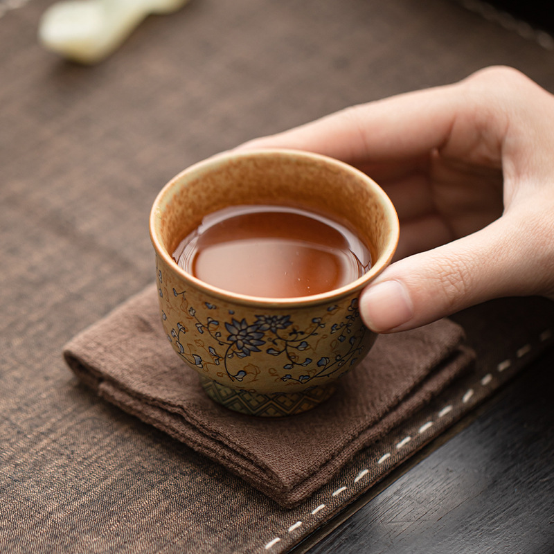 Đôn Hoàng xoắn sen Trung Quốc retro nhỏ cốc trà đồ dùng gia đình cốc trà gỗ trầm cốc tốt lành cốc chủ cốc trà cốc đơn