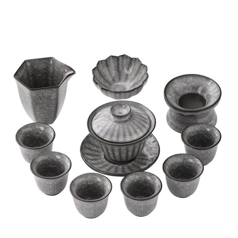 Bộ ấm trà Kung Fu băng đen gia dụng cao cấp văn phòng nắp ấm trà mở miếng có thể nâng cao hộp quà lưu niệm bán buôn