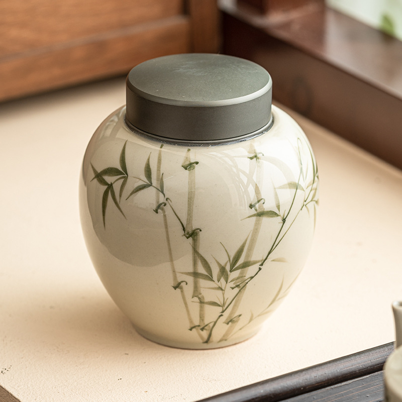 Bình đựng trà bằng tre xanh ngọc, bình kín gia dụng cao cấp cao cấp, bình đựng trà có nắp hợp kim kiểu Trung Quốc, bình đựng đồ gốm