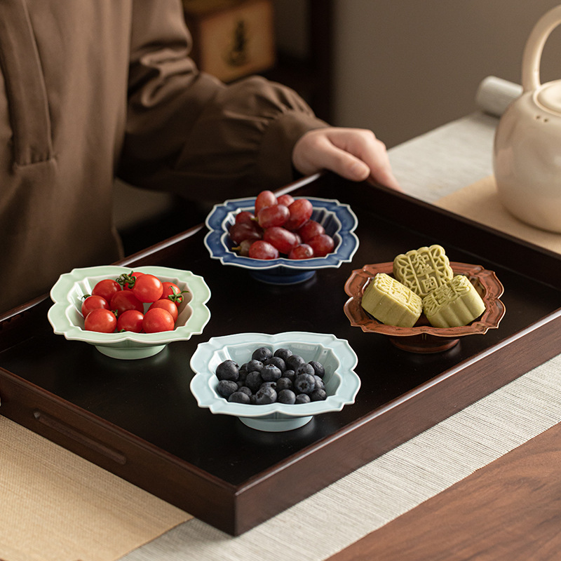 Đĩa mũ rơm hình vuông, đĩa đựng hoa quả gốm sứ gia dụng, đĩa giải khát, bàn cà phê phòng khách, khay ăn vặt buổi chiều, đĩa bánh ngọt