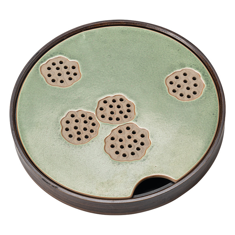 Khay trà cổ điển lò nung khay tròn gia dụng dụng dụng cụ trà Kung Fu kiểu Trung Quốc khay đựng nước khay pha khô gốm sứ bàn trà loại nhỏ