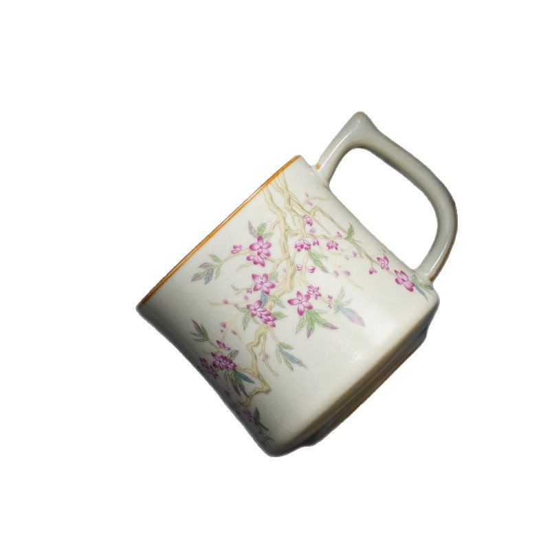 Cốc pha trà bột cành đào Ruyao cốc sứ cốc văn phòng chuyên dụng cá nhân cốc nước có nắp