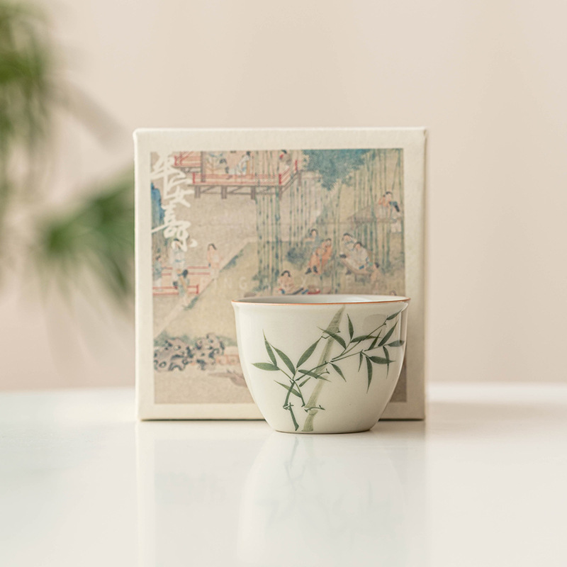 Vẽ tay màu xanh ngọc lục bảo phong thủy Bình phong thủy Cốc gốm sứ Kung Fu cốc chủ sở hữu cốc đơn cao cấp Tách Trà Cá Nhân