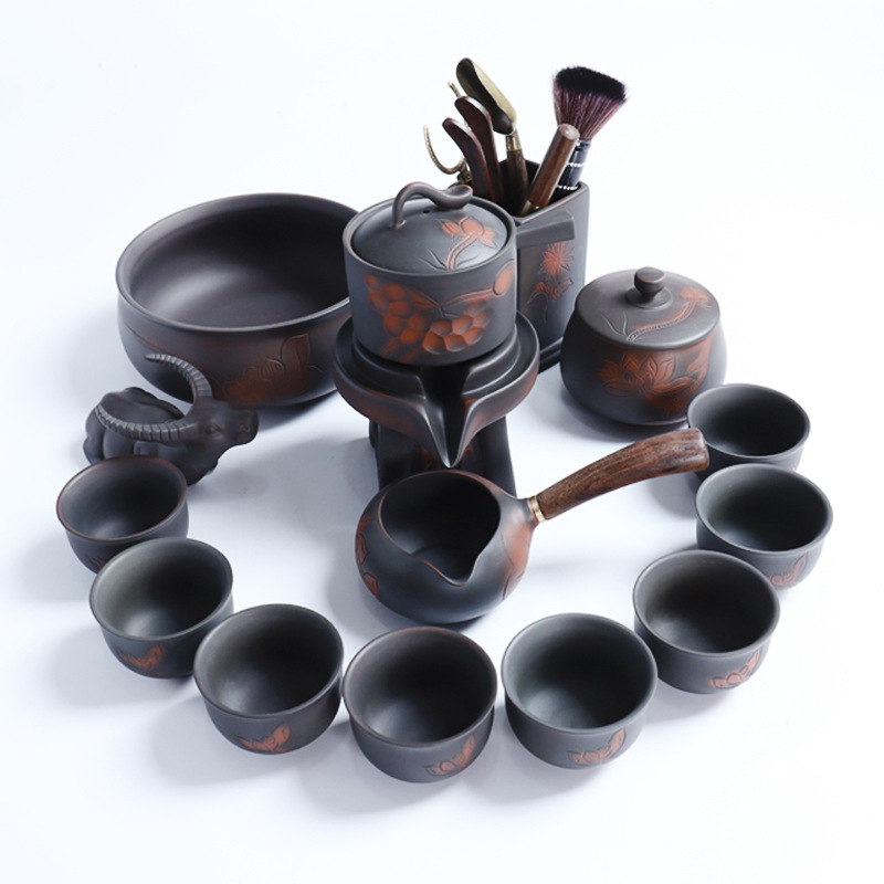 Bộ ấm trà Kung Fu gốm tím cao cấp sang trọng văn phòng gia dụng gốm sứ cổ điển tặng hộp quà ấm trà bán buôn