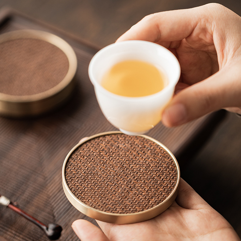 Lót cốc lau bụi mùa thu lót cốc đựng trà hình tròn kiểu Trung Quốc sáng tạo lót trà lót cách nhiệt chống bỏng chống trượt phụ kiện trà