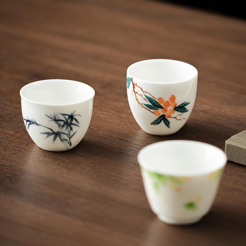 Cốc sứ ngọc bích vẽ tay hoàn toàn thủ công, cốc trà cá nhân cao cấp, cốc sứ trắng Dehua, cốc trà gia dụng