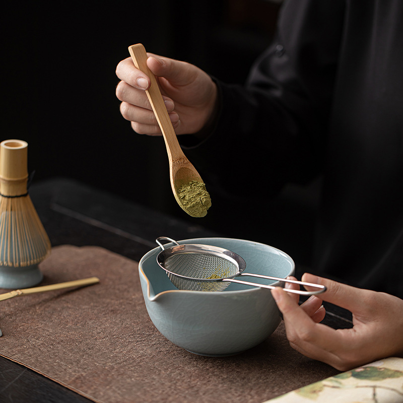 Bộ tám món Matcha ở lò Ru, bát trà bằng gốm sứ mở kiểu Nhật, bình trà, sàng bột, trà thời Tống, bộ dụng cụ pha trà Baixi