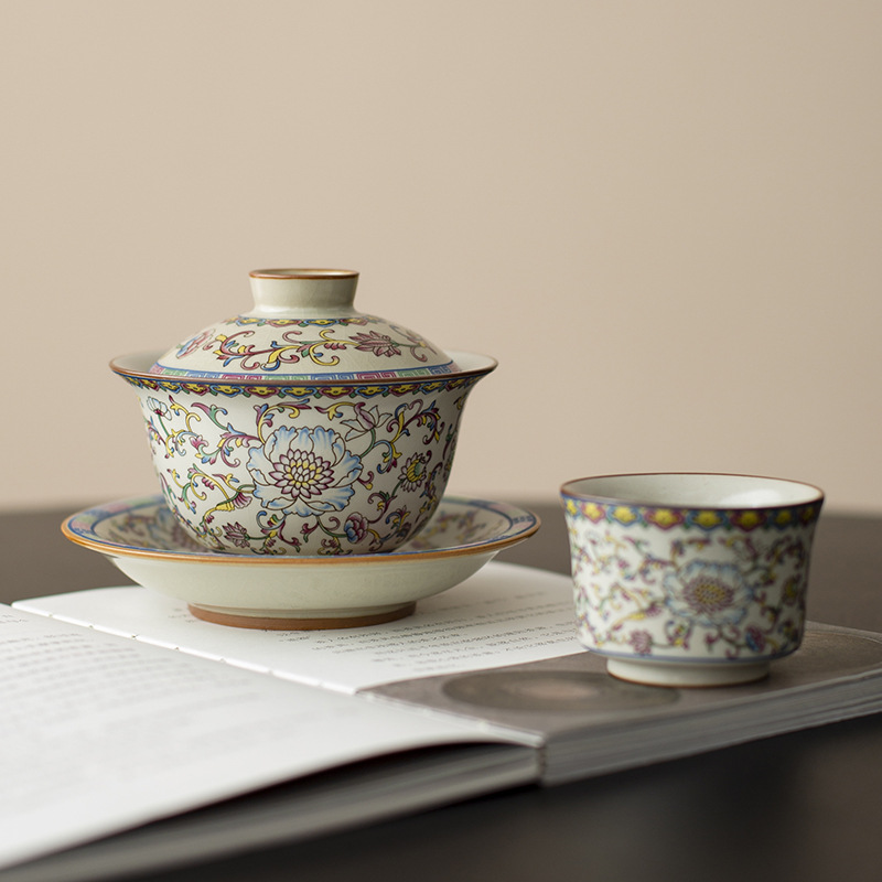 Cốc trà bát có nắp ba lò Ru mẫu mới 2025 cốc trà Kung Fu cao cấp một tay không nóng cốc tráng men xanh trắng