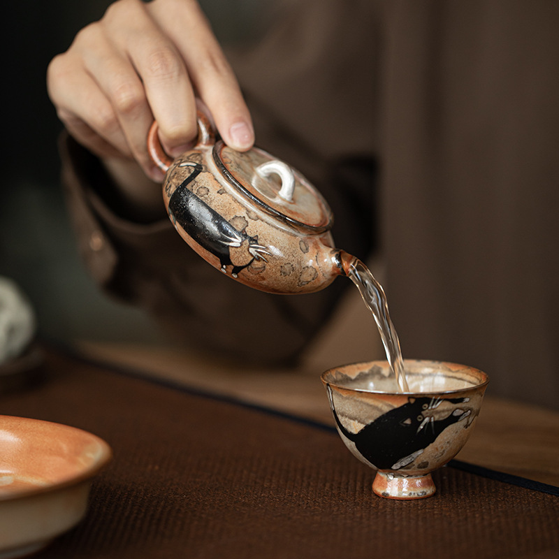 Zhiye Cat Xiaoshi Ấm trà gốm sứ mini nhỏ Lỗ Bóng lọc pha trà ấm đơn thay đổi cổ điển vẽ tay bạc