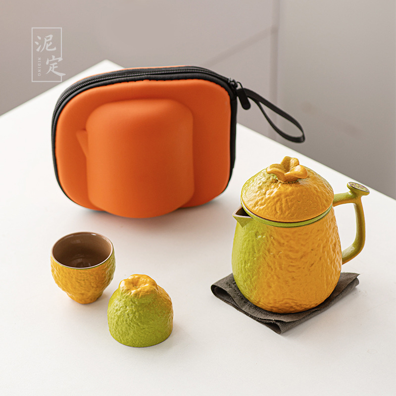 Orange Kuaike Cup Một ấm hai cốc Bộ trà du lịch Dajidi Quà Tặng cầm tay di động trên xe hơi ngoài trời