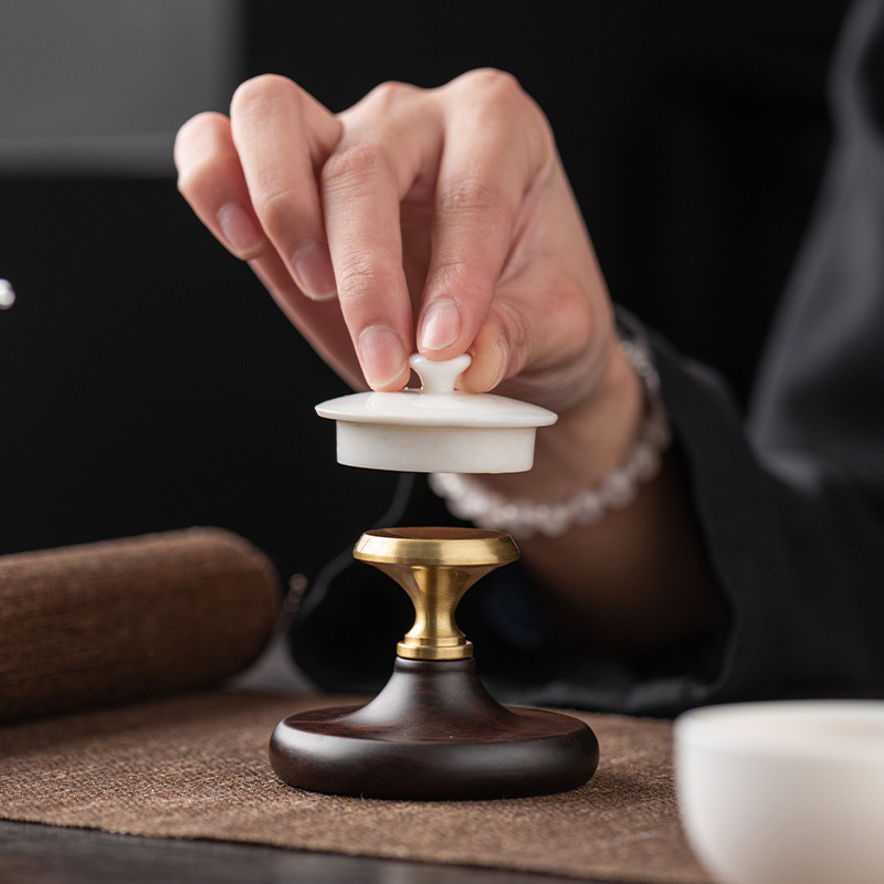 Giá đỡ nắp gỗ mun sáng tạo, giá đỡ nồi lạnh, nắp ấm trà, giá đỡ bát, phụ kiện bộ trà kung fu gia đình, phụ tùng lễ trà