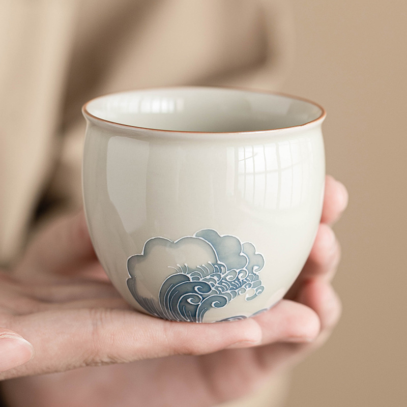 Cốc cốc cốc cốc cốc sứ vẽ tay gốm sứ cốc chủ nhân bộ trà Kung Fu Trung Quốc đơn giản cốc trà đơn