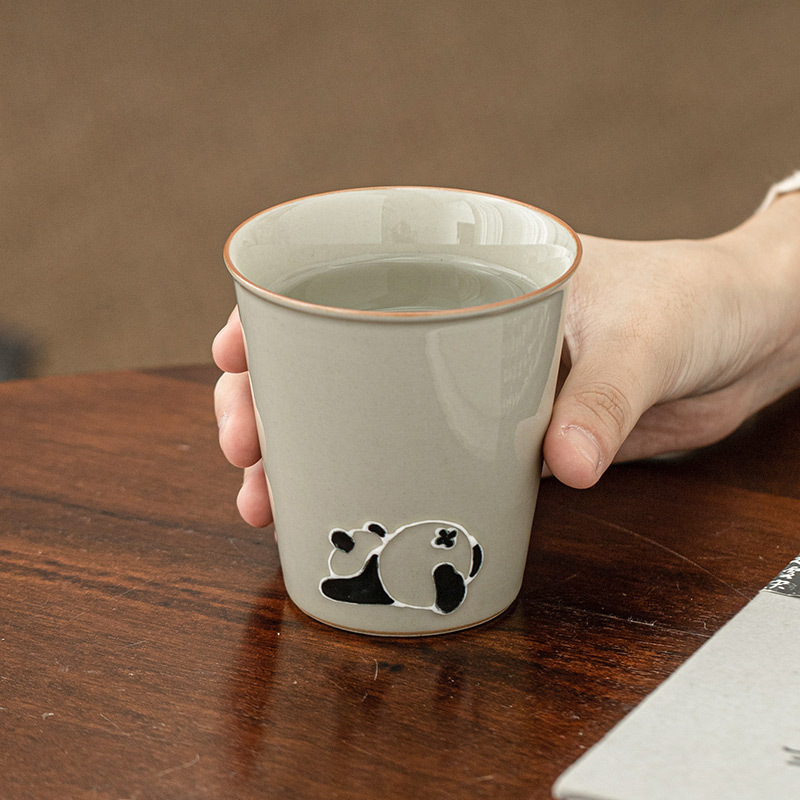 Cốc trà gấu trúc chạm khắc đống tro thảm cốc chủ nhân cốc gốm sứ cỡ lớn dụng cụ trà kungfu gia dụng cốc uống nước