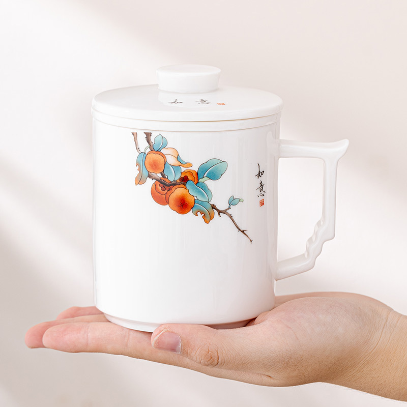Cốc trà gốm sứ ngọc bích mỡ cừu Cốc văn phòng chuyên dụng cá nhân cốc trà sứ trắng Có Nắp Cốc pha trà tách nước