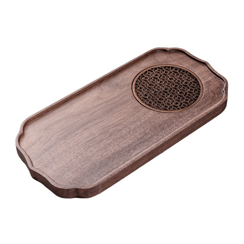 Khay trà Gỗ Óc Chó Đen Khay ăn tối khay trái cây Dim sum Khay trà bàn trà pha khô đơn giản nổi tiếng trên mạng hình chữ nhật bằng gỗ rắn