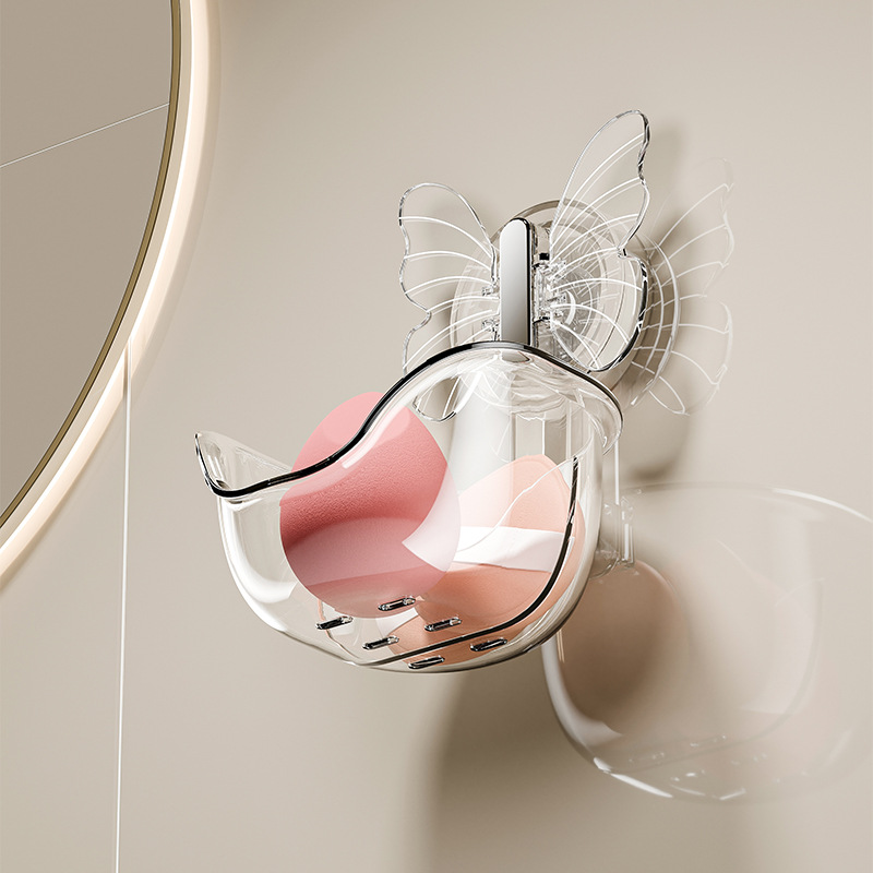 Hộp đựng bông phấn mút bướm không cần đục lỗ, đệm hơi làm đẹp, hộp thoát nước, Giá để đồ treo tường