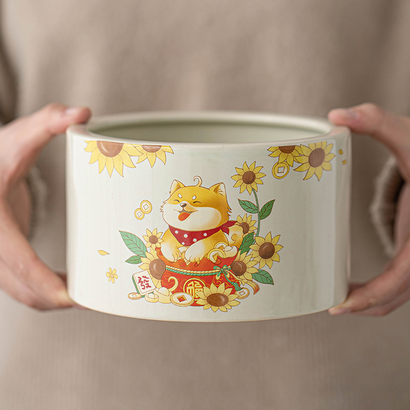 Chậu rửa trà gốm sứ cổ điển, chậu trà hình tròn, bồn đựng bã trà cỡ lớn gia dụng, bồn nước thải, phụ kiện trà đạo tinh tế