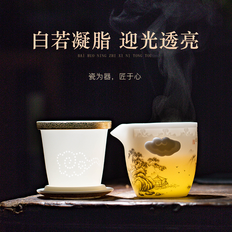 Bộ ấm trà Kung Fu du lịch một ấm bốn cốc cầm tay bộ ấm trà sứ ngọc bích quà tặng cao cấp