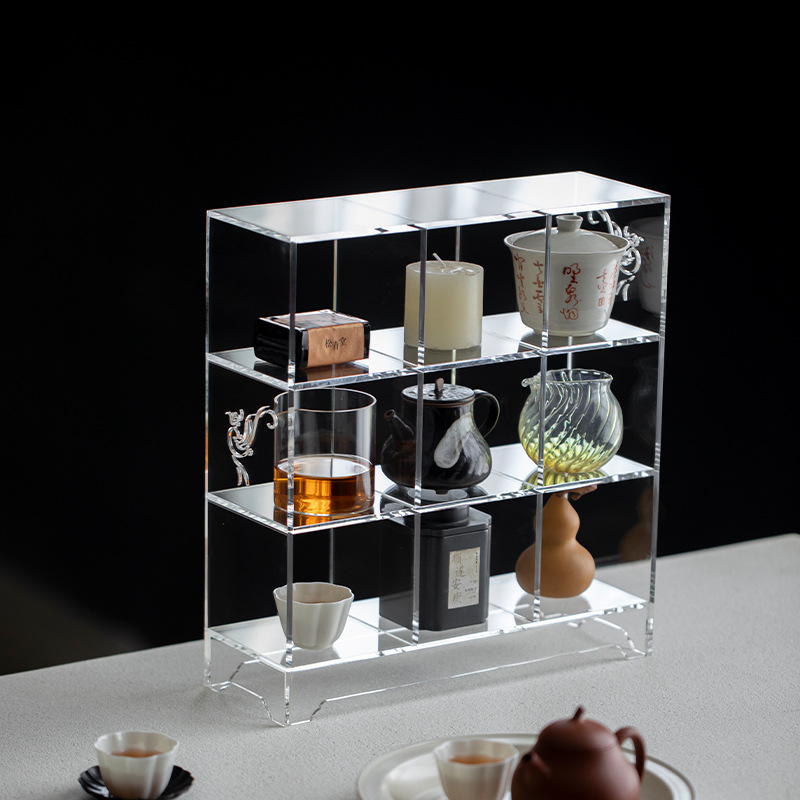 Bộ trà acrylic, ấm trà, kệ trưng bày Duobaoge, kệ lưu trữ để bàn, không có tấm sau, kệ lưới có thể được phát triển
